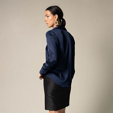Classy Women Silk Blouse In Royal Blue