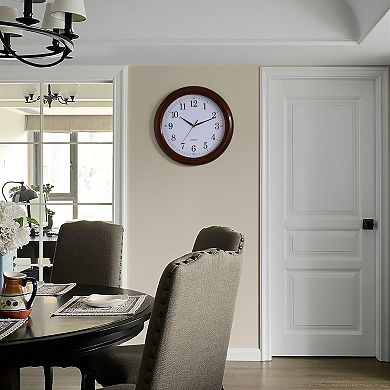 Set Of 2 13.75" Plastic Brown Round Silent, Non-ticking Battery Operated Wall Clock
