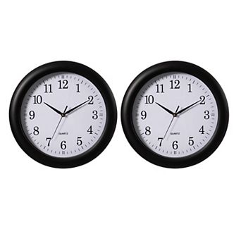 Set Of 2 13.75" Plastic Brown Round Silent, Non-ticking Battery Operated Wall Clock