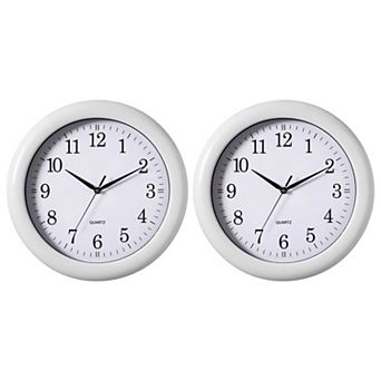 Set Of 2 13.75" Plastic Brown Round Silent, Non-ticking Battery Operated Wall Clock