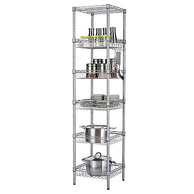 Concise 6 Layers Carbon Steel & PP Storage Rack - Silver Grey