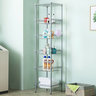 Concise 6 Layers Carbon Steel & PP Storage Rack - Silver Grey