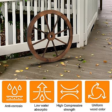 2pcs Old Western Style Garden Art Wall Decor Wooden Wagon Wheel - Brown