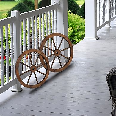 2pcs Old Western Style Garden Art Wall Decor Wooden Wagon Wheel - Brown