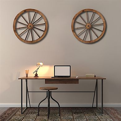 2pcs Old Western Style Garden Art Wall Decor Wooden Wagon Wheel - Brown