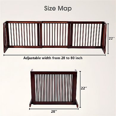 Wooden Pet Gate 3 Panels,freestanding Length Adjustable