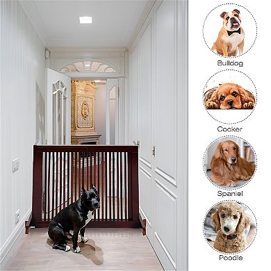 Wooden Pet Gate 3 Panels,freestanding Length Adjustable