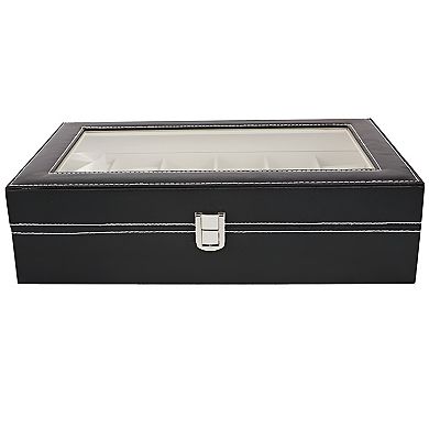 Top-level Opening Style Leather Watch Collection Box with 12 Compartments-Black