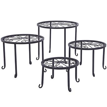 4 Plant Shelves with 4-1 Round Pattern In Black Baking Paint