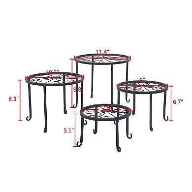 4 Plant Shelves with 4-1 Round Pattern In Black Baking Paint