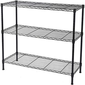 3 tier Heavy Duty Adjustable Shelving Unit - Black Metal Rack for Home, Garage, or Office Storage