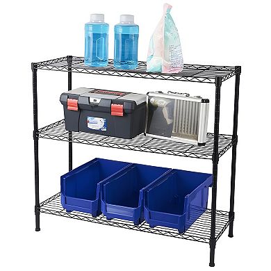 3-Tier Heavy Duty Adjustable Shelving Unit - Black Metal Rack for Home, Garage, or Office Storage