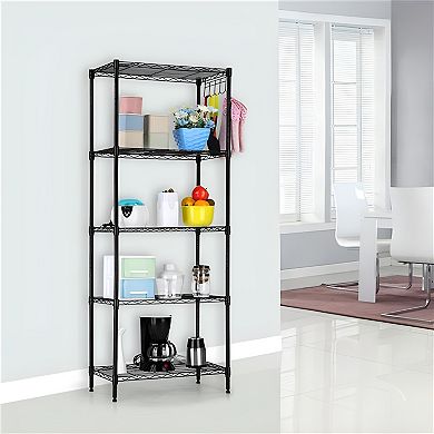 Carbon Steel Storage Rack with Adjustable Layer Heights and Mesh Shelves, 59.06" H