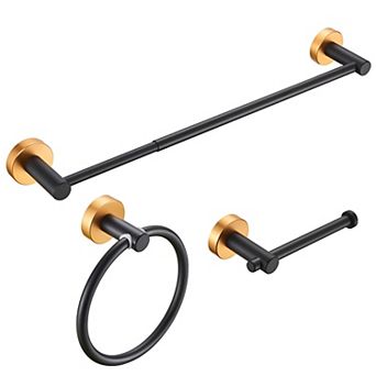 3 pc Bathroom Hardware Set - Adjustable Towel Bar, Toilet Paper Holder, Towel Ring