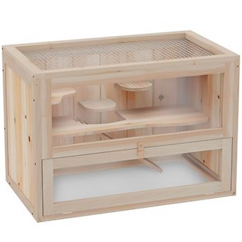 Wooden Hamster Cage - Spacious and Durable Multi-Level Habitat with Secure Wire Mesh for Small Pets