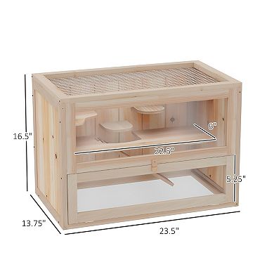 Wooden Hamster Cage - Spacious and Durable Multi-Level Habitat with Secure Wire Mesh for Small Pets