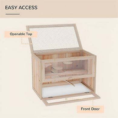 Wooden Hamster Cage - Spacious and Durable Multi-Level Habitat with Secure Wire Mesh for Small Pets