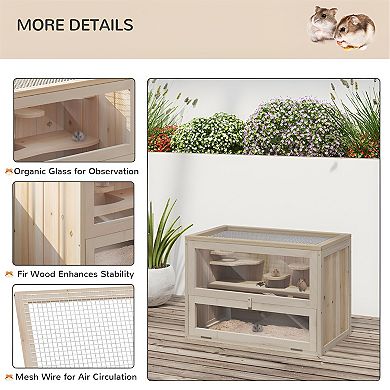 Wooden Hamster Cage - Spacious and Durable Multi-Level Habitat with Secure Wire Mesh for Small Pets