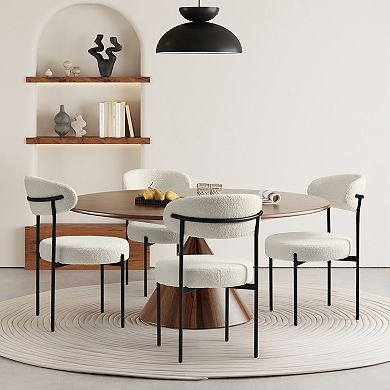 Westintrends Mid-century Modern Upholstered Sherpa Round Dining Chairs (set Of 4)