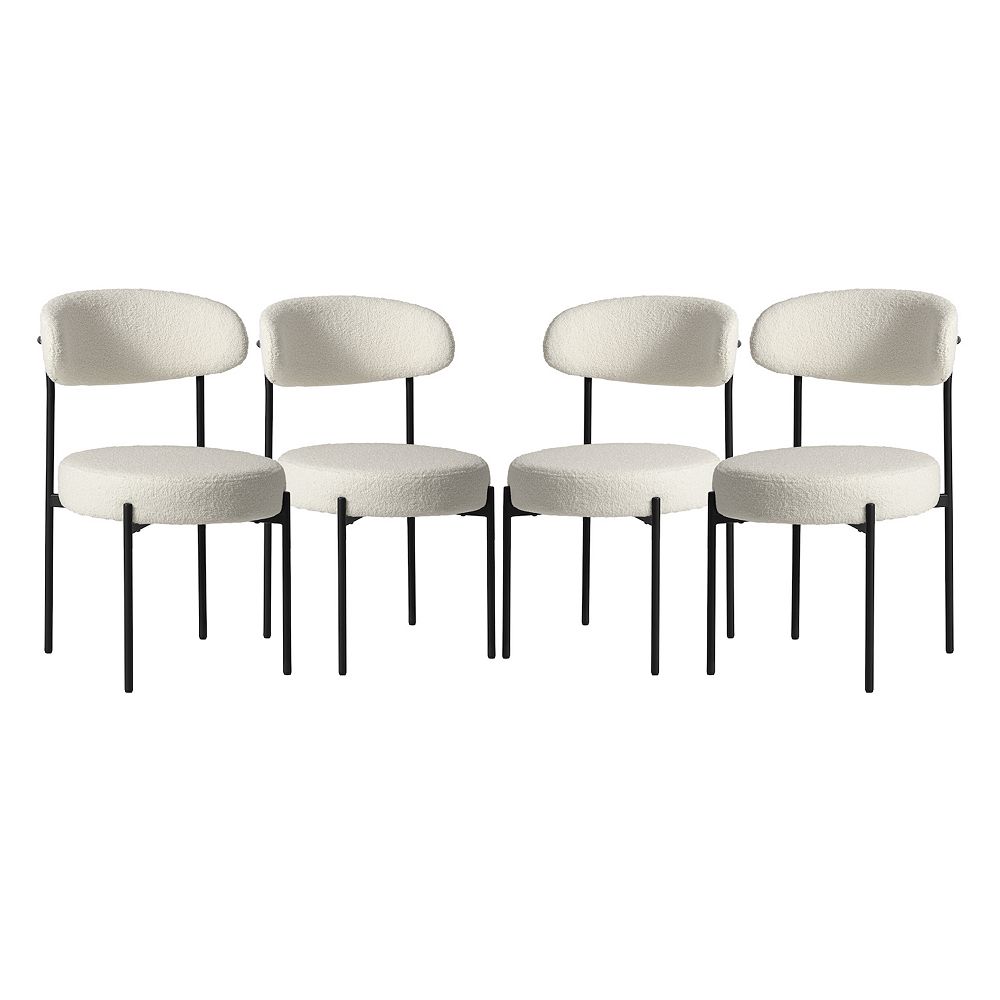 Wooden Dining Chair Set of 2 Mid-Century Modern Sherpa Upholstered Kitchen Dining Room Chairs-Black main image 0