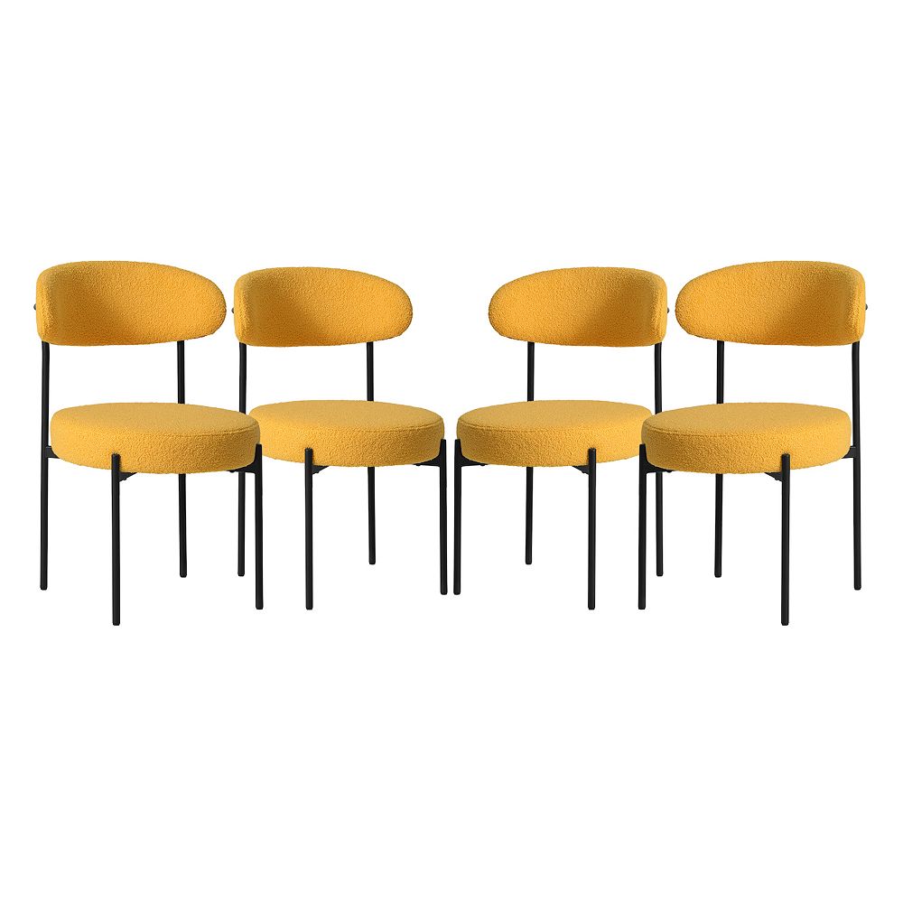 Wooden Dining Chair Set of 2 Mid-Century Modern Sherpa Upholstered Kitchen Dining Room Chairs-Black