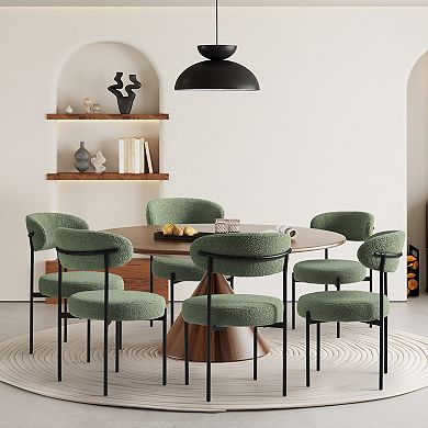 Westintrends Mid-century Modern Upholstered Sherpa Round Dining Chairs (set Of 6)