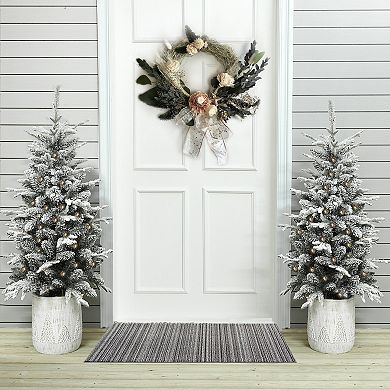 LuxenHome 4ft Pre-lit Snow-flocked Potted Artificial Christmas Tree