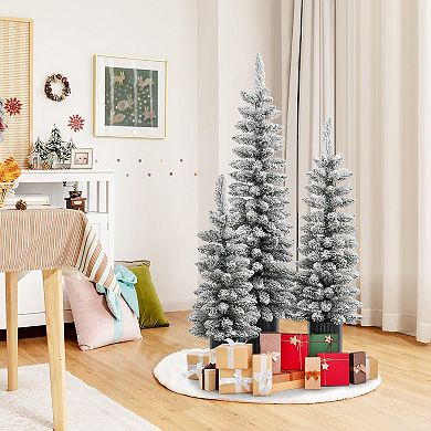 LuxenHome Set Of 3 Snow-flocked Christmas Trees With Metal Pots