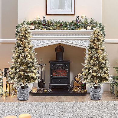 LuxenHome 5.6ft Pre-lit Artificial Slim Fir Christmas Tree With Pot