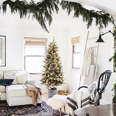 LuxenHome 5.6ft Pre-lit Artificial Slim Fir Christmas Tree With Pot