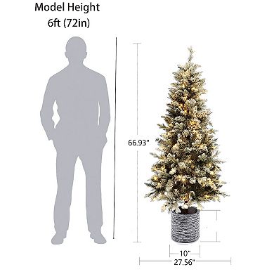 LuxenHome 5.6ft Pre-lit Artificial Slim Fir Christmas Tree With Pot