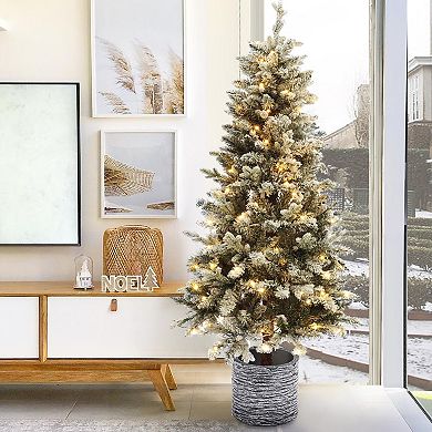 LuxenHome 5.6ft Pre-lit Artificial Slim Fir Christmas Tree With Pot