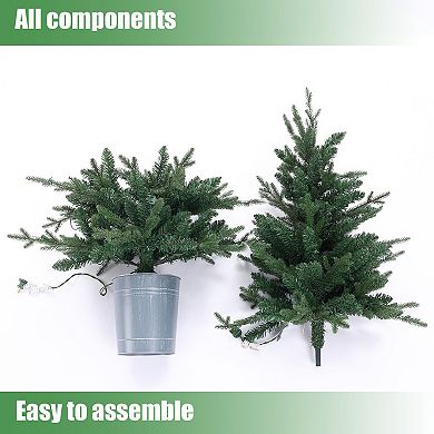 LuxenHome 4.13Ft Pre-Lit Artificial Fir Christmas Tree with Lights and Metal Pot, Holiday Decor