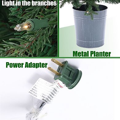LuxenHome 4.13Ft Pre-Lit Artificial Fir Christmas Tree with Lights and Metal Pot, Holiday Decor