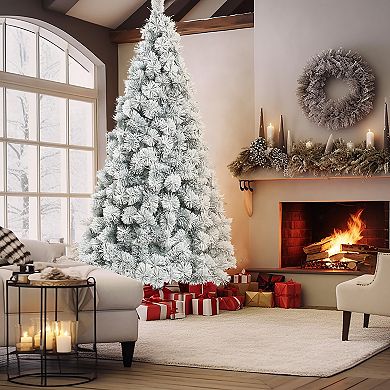 LuxenHome 7.5ft Full Artificial Snow-flocked Christmas Tree