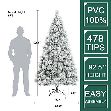 LuxenHome 7.5ft Full Artificial Snow-flocked Christmas Tree