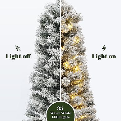 LuxenHome 4ft Pre-lit Potted Battery-operated Artificial Flocked Christmas Tree