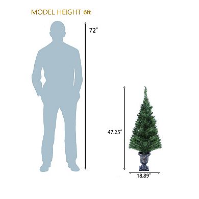 LuxenHome Set Of 2 4ft Pre-lit Artificial Pine Christmas Tree With Urn Pot