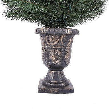 LuxenHome Set Of 2 4ft Pre-lit Artificial Pine Christmas Tree With Urn Pot