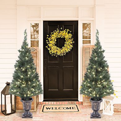 LuxenHome Set Of 2 4ft Pre-lit Artificial Pine Christmas Tree With Urn Pot