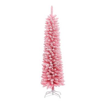 LuxenHome 6ft Pencil Slim Artificial Pink Christmas Tree