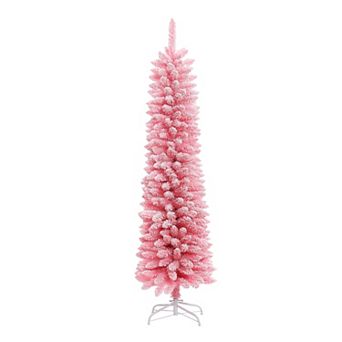 LuxenHome 6ft Pencil Slim Artificial Pink Christmas Tree