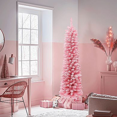 LuxenHome 6ft Pencil Slim Artificial Pink Christmas Tree