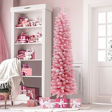 LuxenHome 6ft Pencil Slim Artificial Pink Christmas Tree