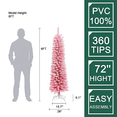 LuxenHome 6ft Pencil Slim Artificial Pink Christmas Tree