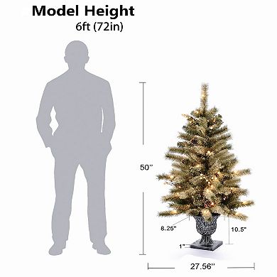 LuxenHome Set Of 2 4ft Pre-lit Artificial Flocked Pine Christmas Tree With Pinecones And Urn Pot