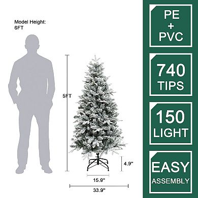 LuxenHome 5ft Pre-lit Full Artificial Flocked Christmas Tree