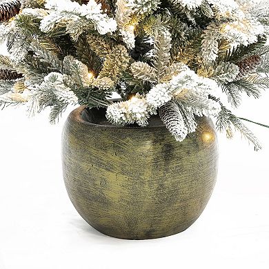 LuxenHome 4.5ft Pre-lit Artificial Flocked Pine Tree With Pinecones And Pot