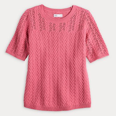 Women's Croft & Barrow® Pointelle Cable Yoke Short Sleeve Pullover Top
