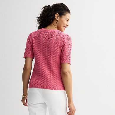 Women's Croft & Barrow® Pointelle Cable Yoke Short Sleeve Pullover Top